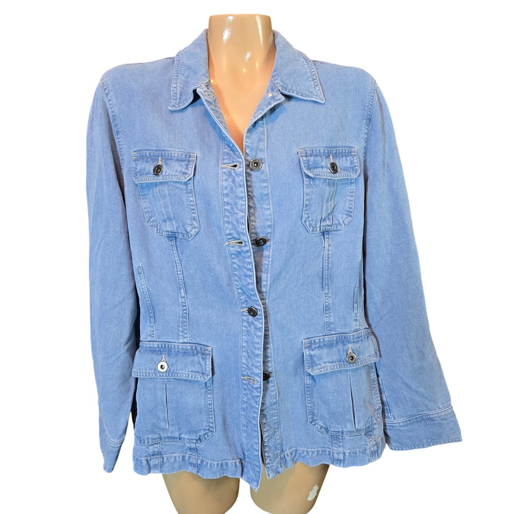 EasySpirit Chore Barn Shacket‎ Blue Size XL Button Front Utility Pockets Tencel